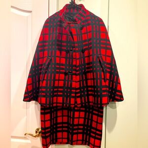 Red and Black Plaid Cape Coat